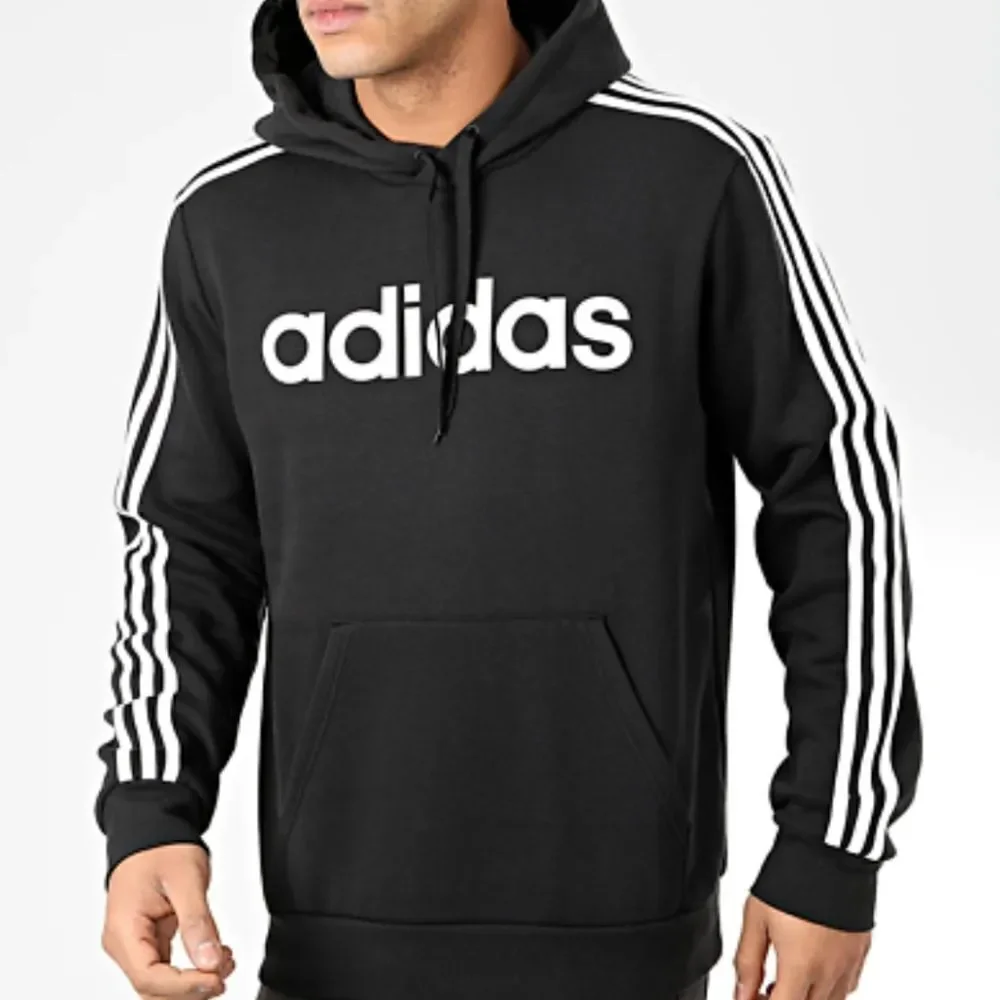 ADIDAS Black White Essentials Three Stripes Logo‎ Pullover Hoodie Men's XXL